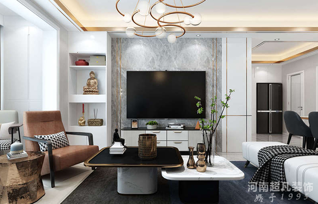 郑州十里铺社区128平三室两厅现代轻奢风格装修效果图