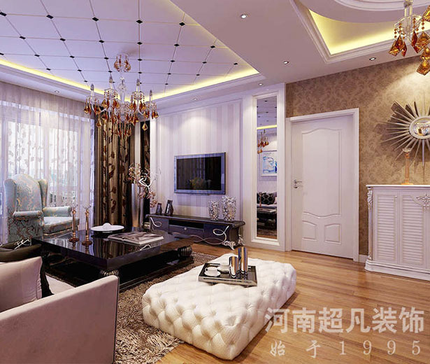 郑州远大理想城120平简欧风格三居室装修效果图