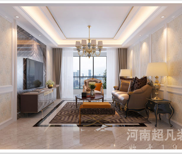 郑州永威城122平三室两厅简欧风格装修效果图