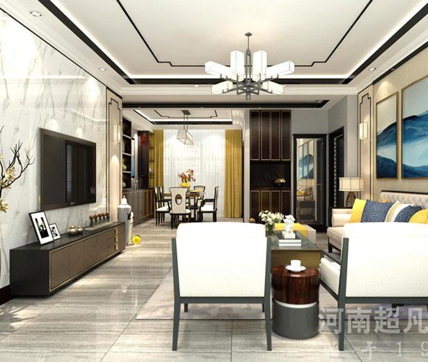 郑州香蜜华都132平三室两厅新中式风格装修效果图